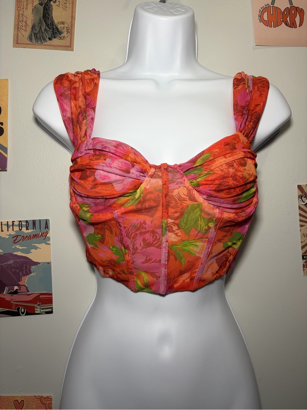 Zara Orange & Pink Floral Crop Top